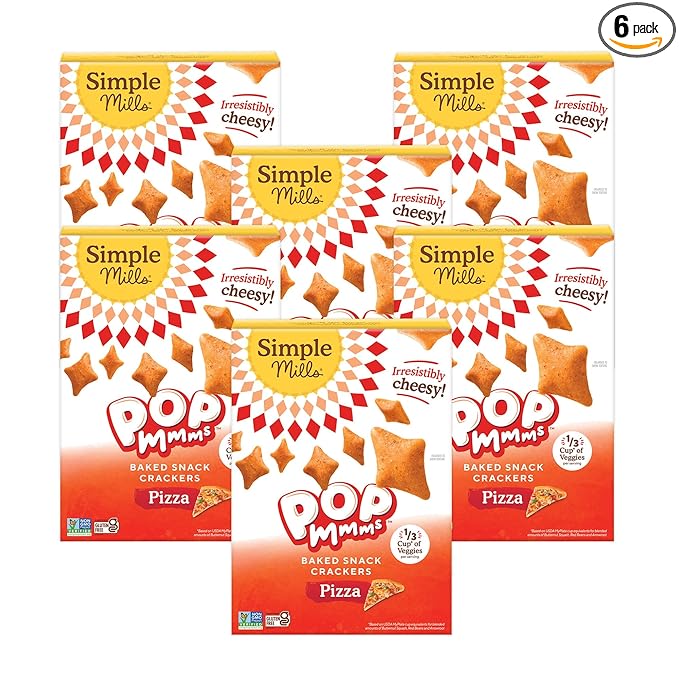 Simple Mills Pop Mmms Baked Snack Crackers, Pizza, Nothing Artificial, Kosher, Gluten Free & Non-GMO, 4 Ounce (Pack of 6)