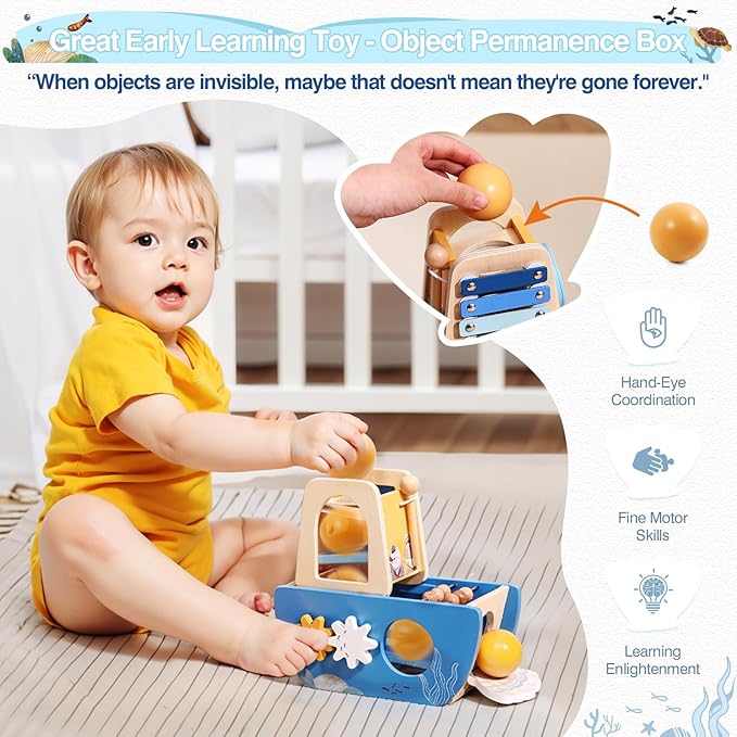 let's make Wooden Activity Cube 8-in-1 Montessori Toys Includes Object Permanent Box Early Learning Activity Cube Montessori Sensory Toys for Toddler Baby First Birthday Gifts