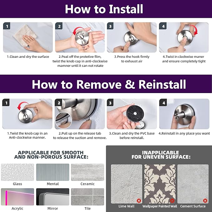 JOMOLA Suction Cup Shower Hooks for Hanging Towel Suction Hook for Inside Shower Stainless Steel Coat Hooks Wall Mounted Kitchen Utensil Stainless Steel, Brushed Black, 2PCS