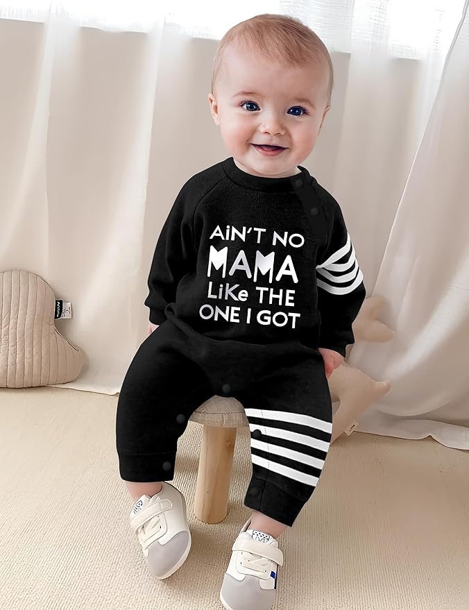 Baby Boy Clothes Infant Mamas Print Romper Stripe Sleeve Outfits Fall Winter Baby Clothing Jumpsuit
