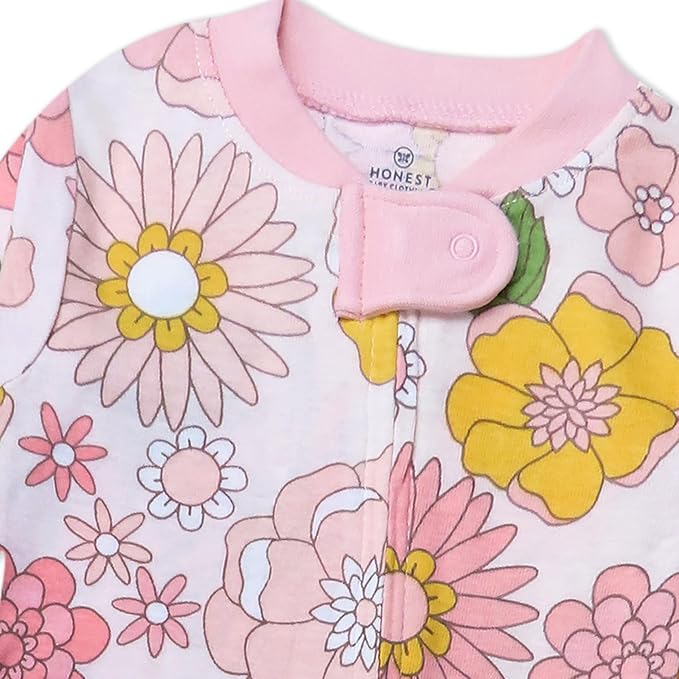 HonestBaby Non-Slip Footed Pajamas One-Piece Sleeper Zip-Front Pjs 100% Organic Cotton for Baby Girls