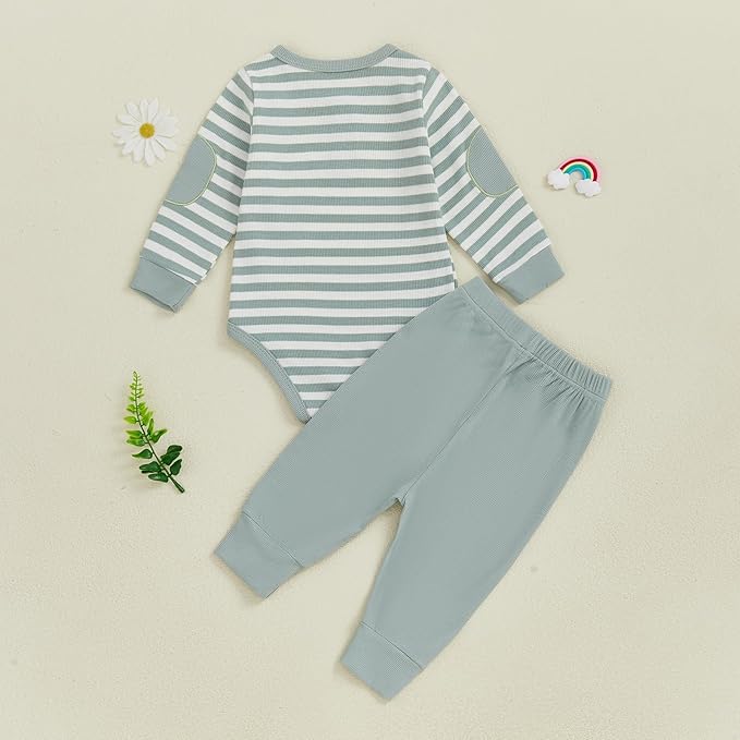fhutpw Baby Boy Clothes 3 6 12 18 Months Ribbed Knitted Long Sleeve Romper and Pants Sets Newborn Fall Splicing Color Outfits