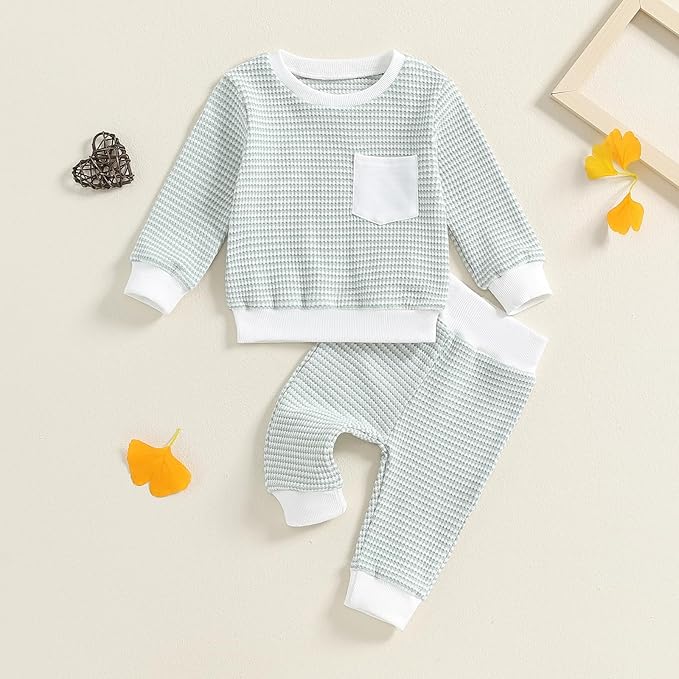 Baby Boy Toddler Fall Outfit Striped Sweatshirt Toddler Boy Winter Waffle Clothes 3 6 12 18 Months 2 3 T Pant Set
