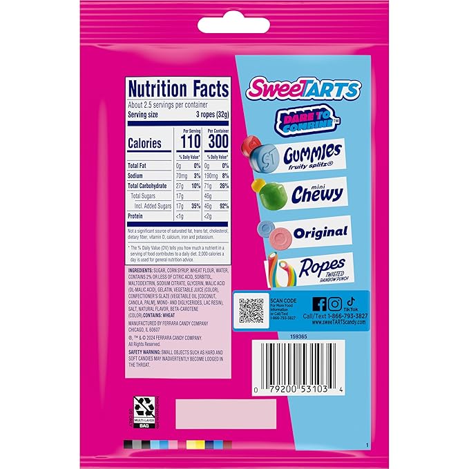 SweeTARTS Ropes, Cherry Punch Candy, 3 Ounce Pouch (Pack of 12)