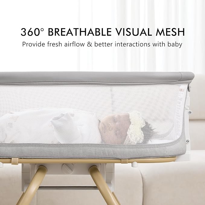 ANGELBLISS 3 in 1 Baby Bassinet, Rocking Bassinets Bedside Sleeper with Calming Motion, Portable Nest for Newborn Infant, Breathable Mesh (Grey)
