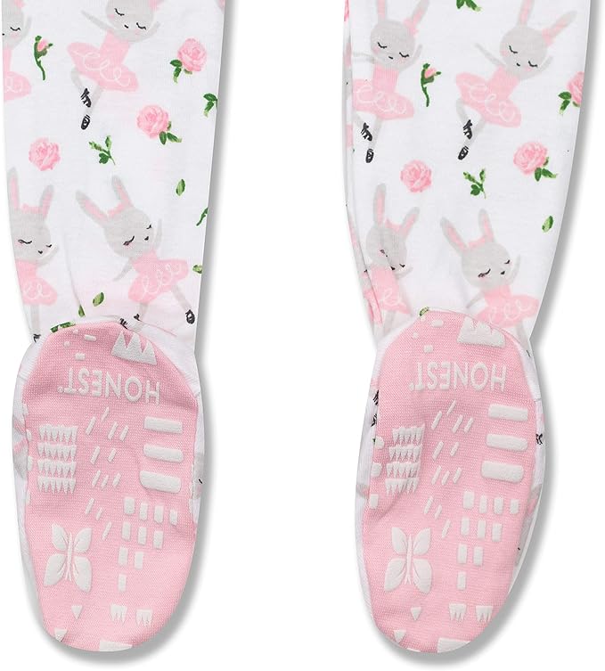 HonestBaby Non-Slip Footed Pajamas One-Piece Sleeper Zip-Front Pjs 100% Organic Cotton for Baby Girls