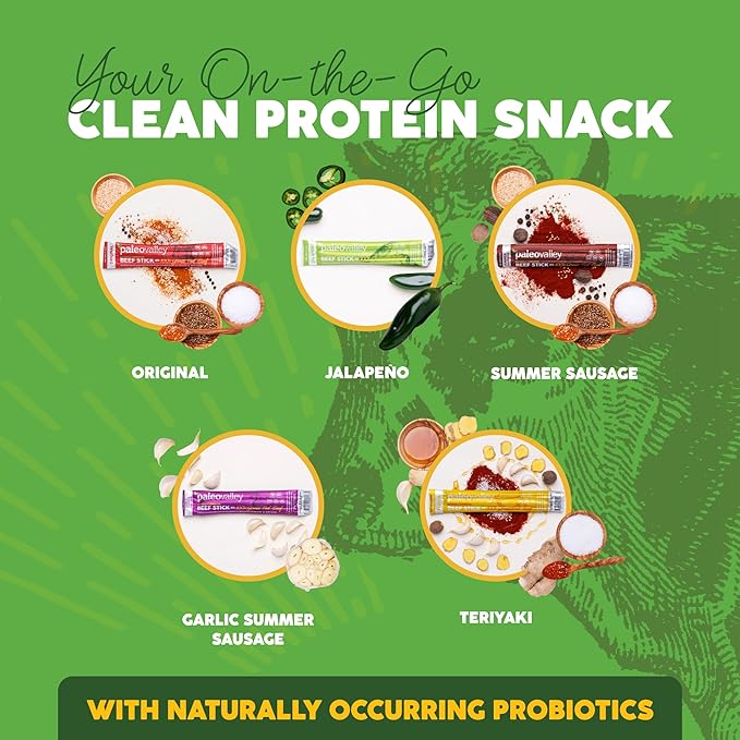 Paleovalley 100% Grass Fed Beef Sticks - Delicious Gluten Free Beef Snack - High Protein Keto Friendly, 40 Count Variety Pack