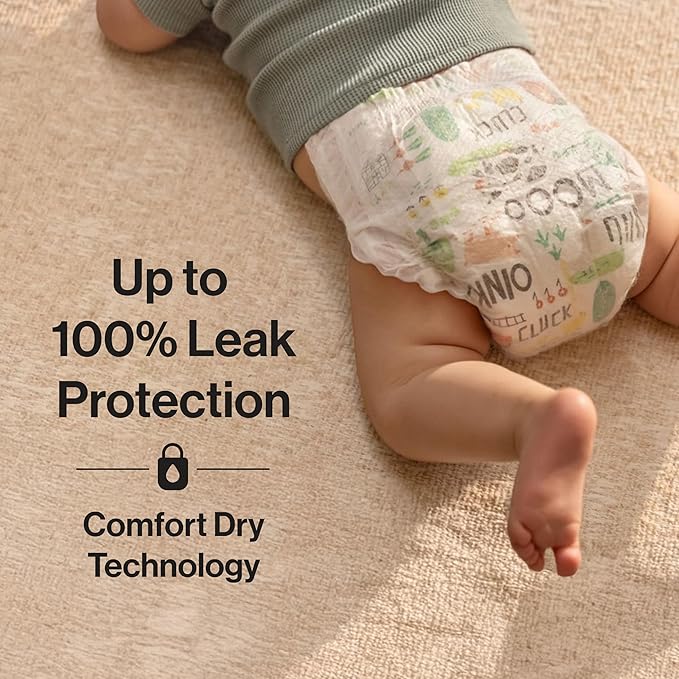 The Honest Company Clean Conscious Diapers for Delicate Skin | Up to 100% Leakproof | Hypoallergenic, Fragrance Free | Fall '25 Limited Edition Prints | Club Box, Size 2 (12-18 lbs), 72 Count