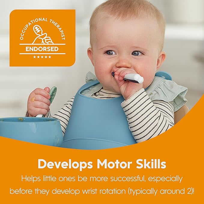 NumNum Baby Spoons Set, Baby Essentials Pre-Spoon GOOtensils for 6+ Months, First Stage Self-Feeding Spoons for Baby Led Weaning (BLW), Silicone Toddler Utensils, BPA-Free, 6 Pack Rainbow