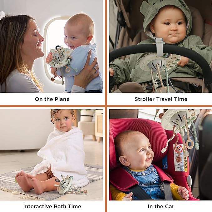 GOPO TOYS Baby Airplane Toys – Montessori Silicone Pull String Fidget for Babies 18 Months+ – Travel Toy for Plane, Car, and Stroller – Teether & Sensory Play