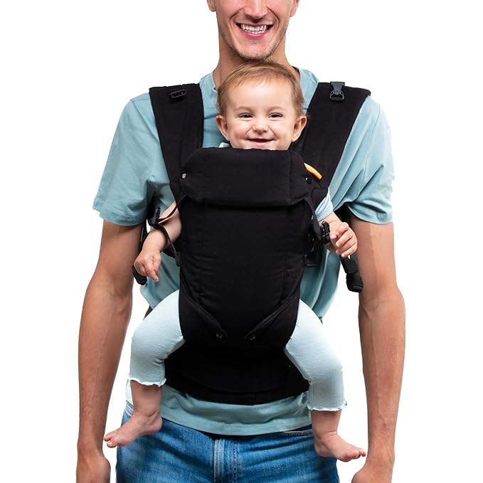Beco Gemini Baby Carrier from Newborn to Toddler - Certified Ergonomic Newborn Baby Carrier for Infants and Children of 7-35 lbs - M Shape, Adjustable Seat, 100% Cotton (Metro Black)