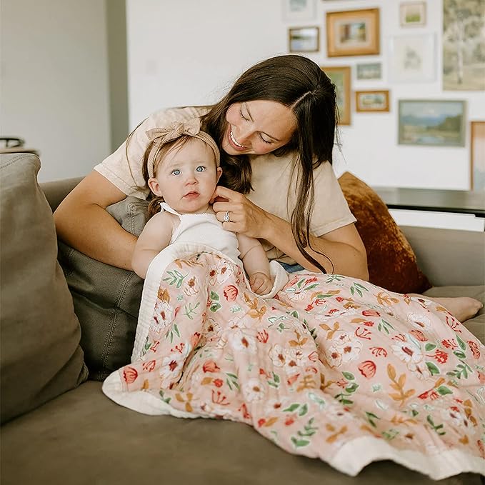 Little Unicorn Newborn Receiving Quilt | Ultra- Soft, Multi-Layered Muslin Fabric | Gift for Newborns & on-The-go (Vintage Floral)