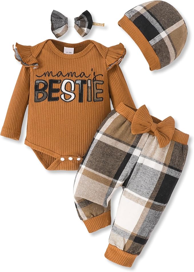 SUNNY PIGGY Baby Girl Clothes Newborn Outfits Infant Ruffle Romper 0-18M Fall Winter Flower Plaid Pants Clothing Set