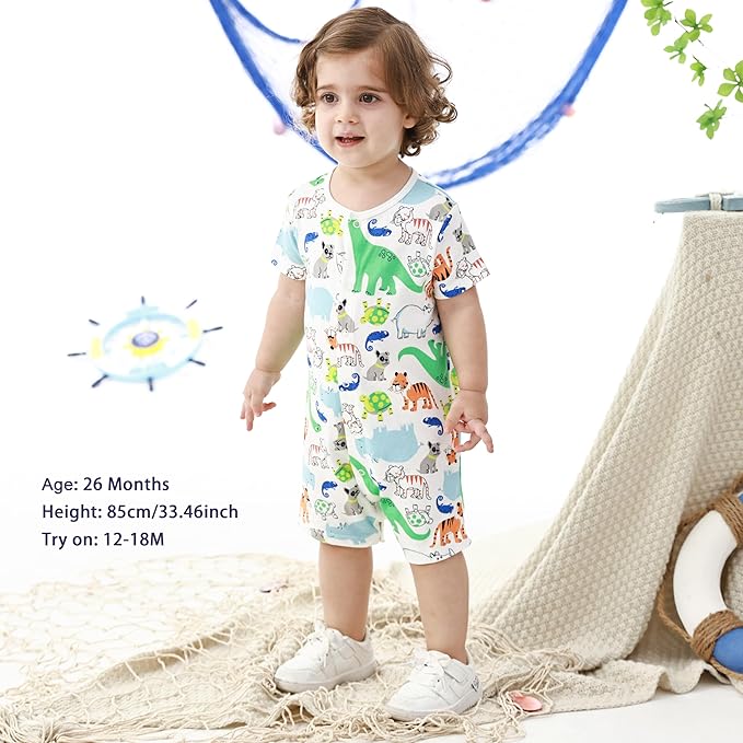 3-Pack 100% Cotton Baby Boy Rompers,0-24Months Short Sleeve Toddler Romper,Breathable Spring/Summer Clothes