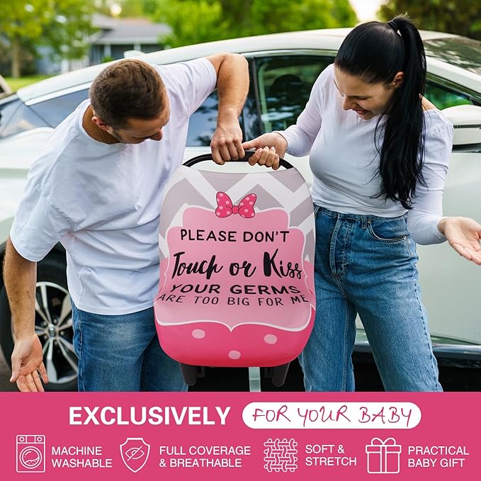 Metplus No Touch Sign Car Seat Cover for Babies, Mom Nursing Covers Breastfeeding Scarf, Multi Use Infant Carseat Canopy for Newborn Carrier/Stroller/Shopping Cart, Baby Shower Gifts for Boy Girl