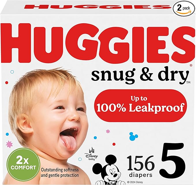 Huggies Size 5 Diapers, Snug & Dry Baby Diapers, Size 5 (27+ lbs), 156 Count (2 Packs of 78), Packaging May Vary