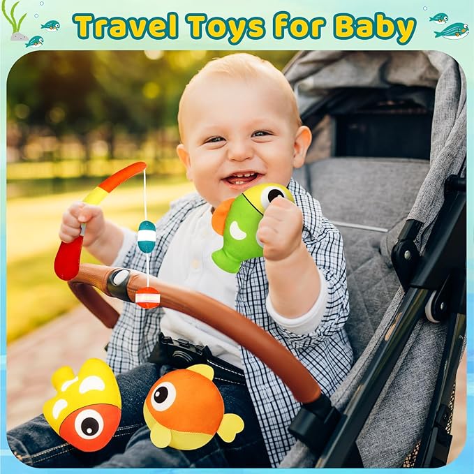 KMUYSL Baby Toys 6-24 Months, My First Tackle Box Plush Toys -4 Pcs Sensory Playset Soft Toys with Squeaker Crinkle for 6-24 Months Newborn Infant, Birthday for Boys Girls