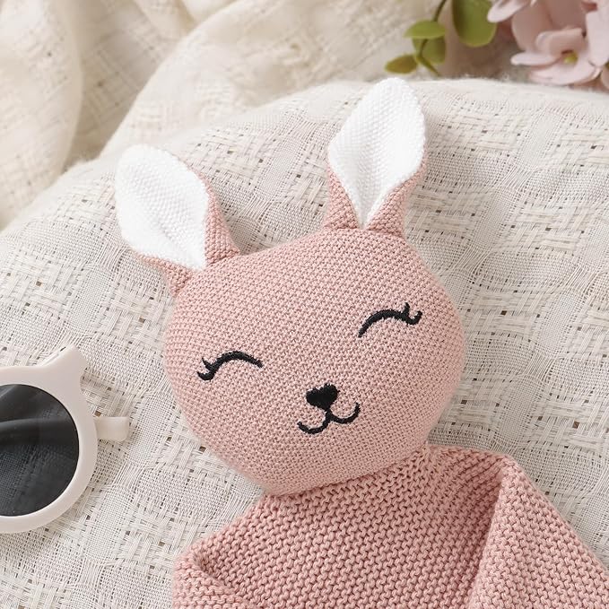 LAWKUL Bunny Lovey Baby Blanket Soft Cuddly Security Blanket Knit Snuggle Comfort for Newborns Toddler Boy Girl Pink 16x16in