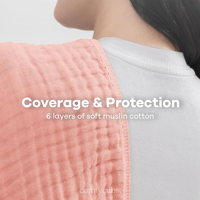 Comfy Cubs Muslin Burp Cloths 20" x 10", Pack of 10 - Large, 6-Layer, Ultra Absorbent 100% Cotton for Baby Drool and Messes - Soft, Safe & Gentle Baby Burp Cloths for Boys & Girls - Bold Blush