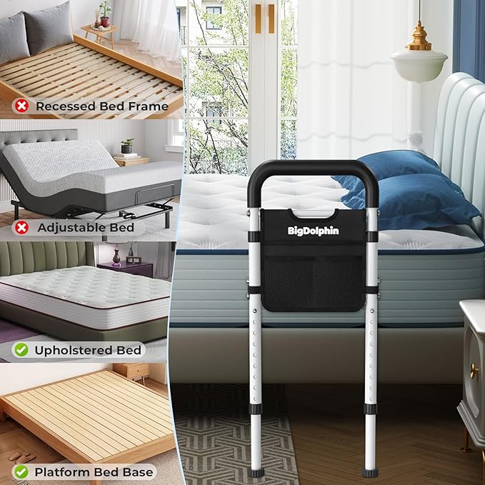 Bed Rails for Elderly Adults Safety 2026 Upgrade - ASTM Certified, 350 LBS Capacity, Tool-Free Assembly, Non-Slip Ergonomic Handle with Storage Pocket, Safe Bed Rails for Seniors