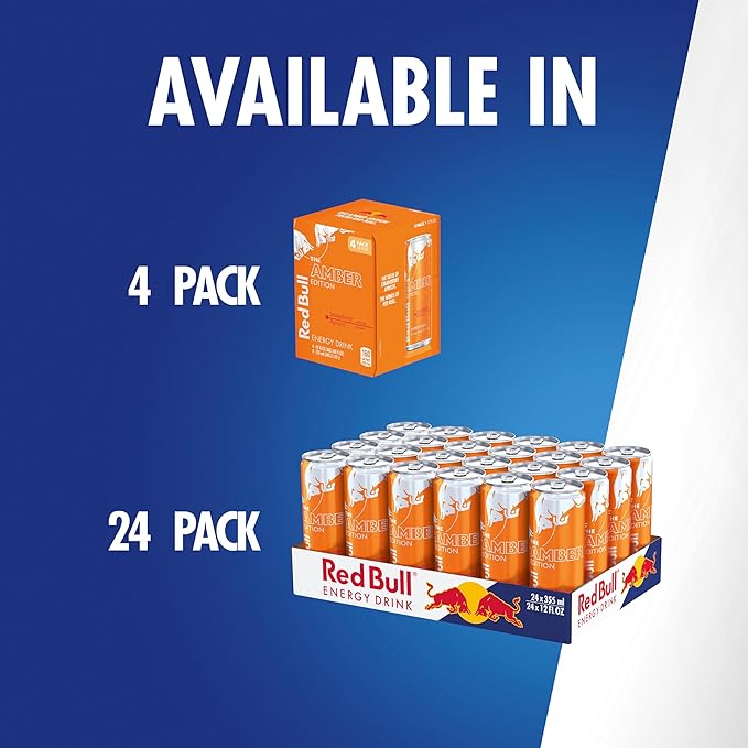 Red Bull Amber Edition Energy Drink, Strawberry Apricot, 114mg Caffeine, 12 fl oz, Pack of 4 Cans