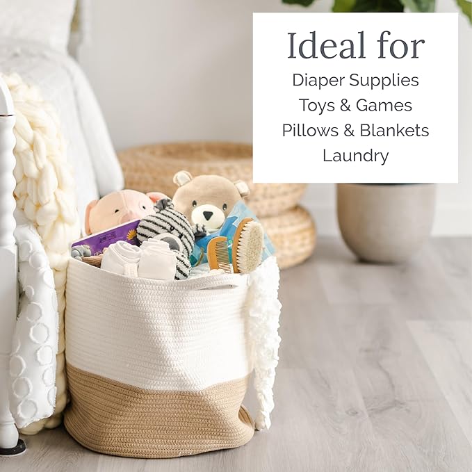 Natemia Extra Large Storage Basket (20" x 20" x 14") - Woven Baskets for Storage, Baby Storage Basket and Toy Organizer, Blanket Basket, Perfect Baby Registry Gift, Rope Baskets for Storage