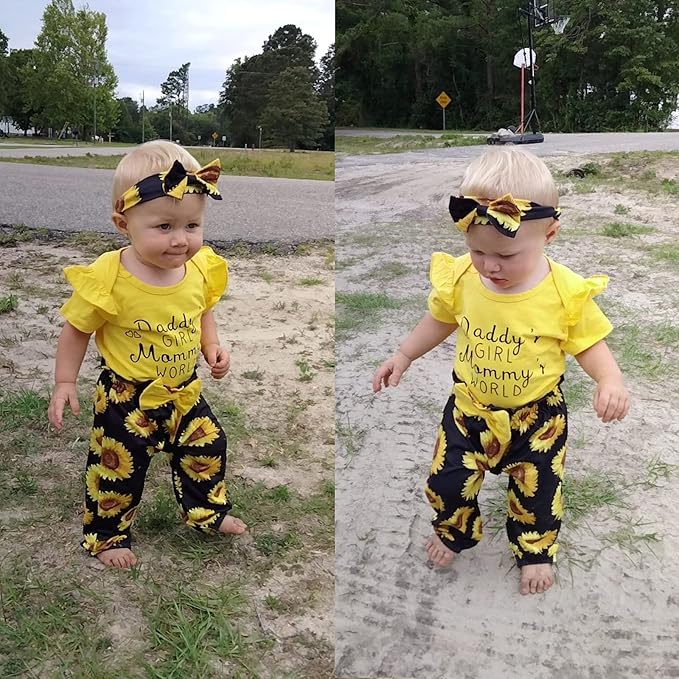 AMAWMW Newborn Baby Girl Clothes Infant Baby Ruffle Romper Pants Summer Outfits 4PCS Gifts Set Toddler Girls' Clothing