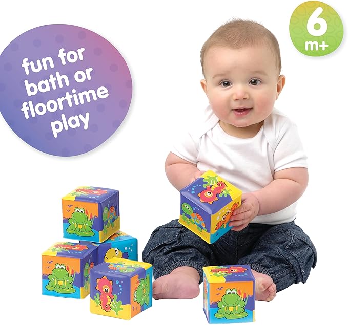 Playgro Soft Stacking Blocks - Sensory Stacking Fun for Babies - Set of 6 Soft Sensory Blocks for 6+ Months - Promotes Cognitive Development & Bath Time Joy - Ideal Building Blocks for Toddlers