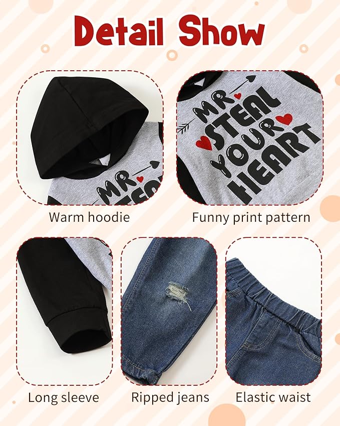 NZRVAWS Baby Boy Clothes Toddler Boy Outfit 2 3 4T 6 12 18 24 Month Fall Winter Hoodie Ripped Jeans Clothing