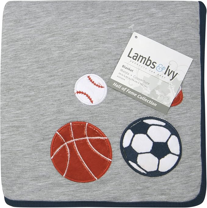 Lambs & Ivy Hall of Fame Sports Jersey/Faux Shearling Cozy Baby Blanket