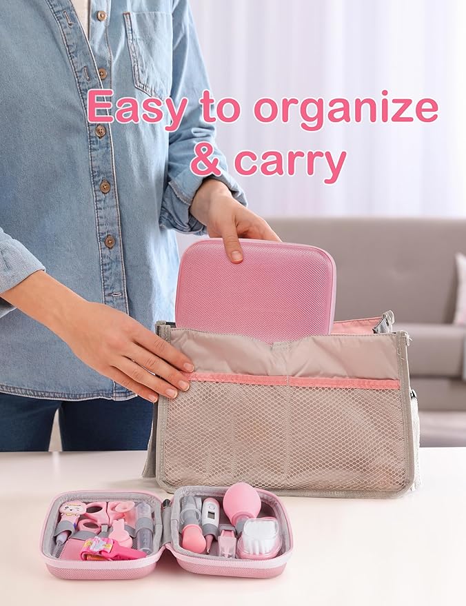 OTTOLIVES Baby Healthcare and Grooming Kit, 15 in 1 Baby Shower Gifts with Nail File, Hair Brush Comb, Toothbrush, Nasal Aspirator, Baby Essentials Kit for Newborn Infant Girls Boys (Pink)