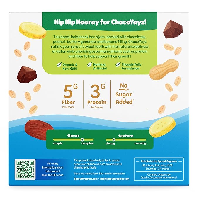 Sprout Organics, Yayz Toddler Snack Bars, Chocolate & Banana, 5 Individual Bars, 1 oz Each (6-boxes)