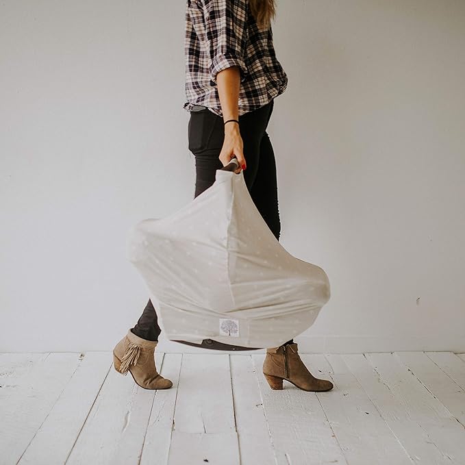 Parker Baby Co. 4 in 1 Car Seat Cover for Girls and Boys - Stretchy Carseat Canopy, Nursing Cover, Grocery Cart Cover, High Chair Cover - Storm