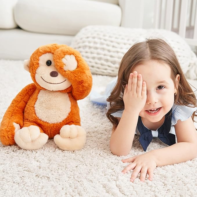 iPlay, iLearn Baby Monkey Stuffed Animal, 12" Infant Soft Hide Seek Soft Plush Toy, Newborn Babies First Birthday Gift, Cute Easter Basket for 0 3 6 9 12 Month, 1 2 3 Year Old Toddlers Girl Boy Kid