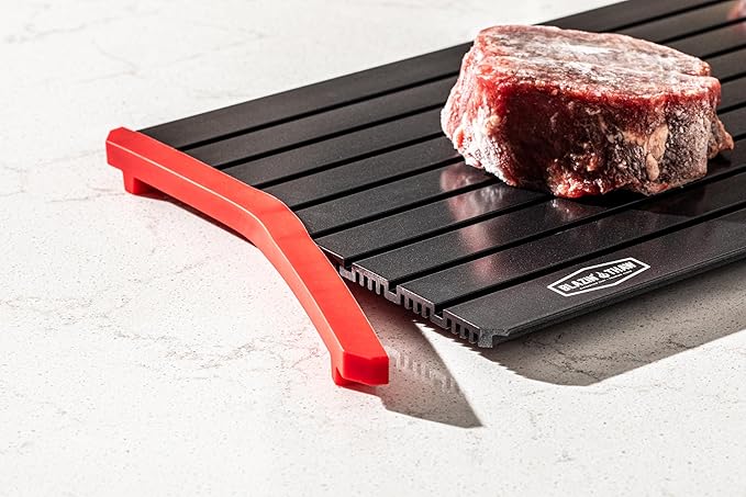 BLAZIN' THAW Defrosting Tray for Frozen Meat | 14” Large-Size | Aluminium Plate for Thawing Frozen Food | Natural Thawing Process | No Microwaves, No Cold/Warm Water Required |
