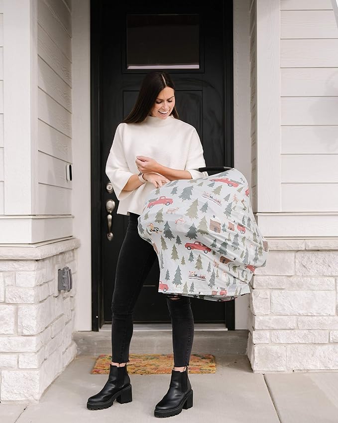 Baby Car Seat Cover Canopy and Nursing Cover Multi-Use Stretchy 5 in 1 Gift "Kringle" by Copper Pearl
