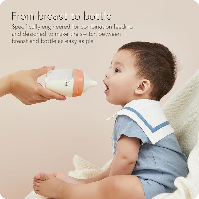 BuubiBottle Max Slow Flow Bottle for Newborn Babies by Quark - with Anti-Colic RealFeel Nipple to Simulate Breastfeeding - BPA-Free, PVC-Free, Toxin-Free - 8 Oz Bottle with Lid, 2 Pack - Orange