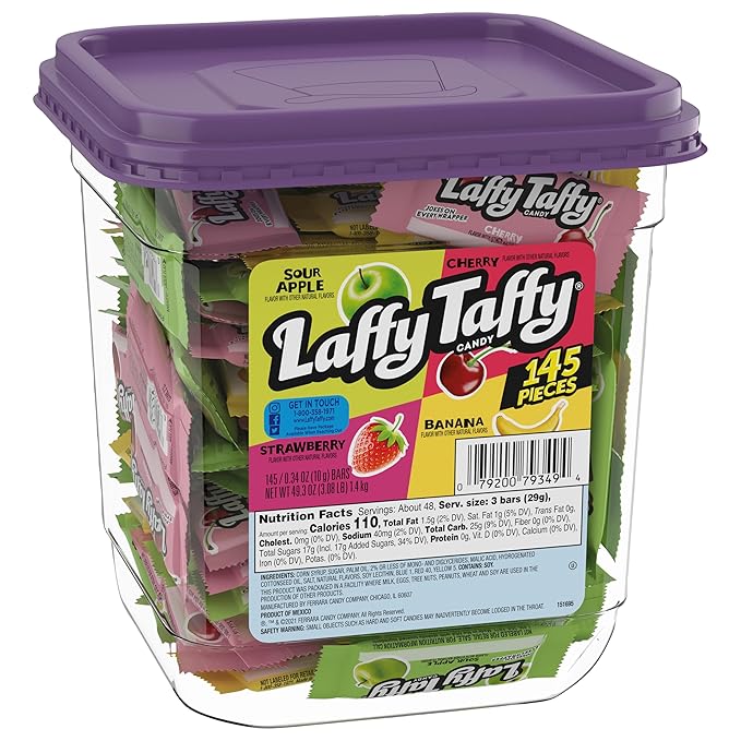 Laffy Taffy Candy, Assorted Fruit Flavored Taffy Candy, Sour Apple, Cherry, Strawberry & Banana Flavors (145 Pieces)