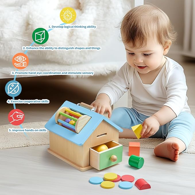 Montessori Toys for 1 2 3 Years Old Boys and Girls 5 in 1 Wooden Baby Drop Toys,Woode Shape Sorting and Stacking Learning Toys for Toddlers Wooden Toy for Kids Age 12 Months Gift for Kids