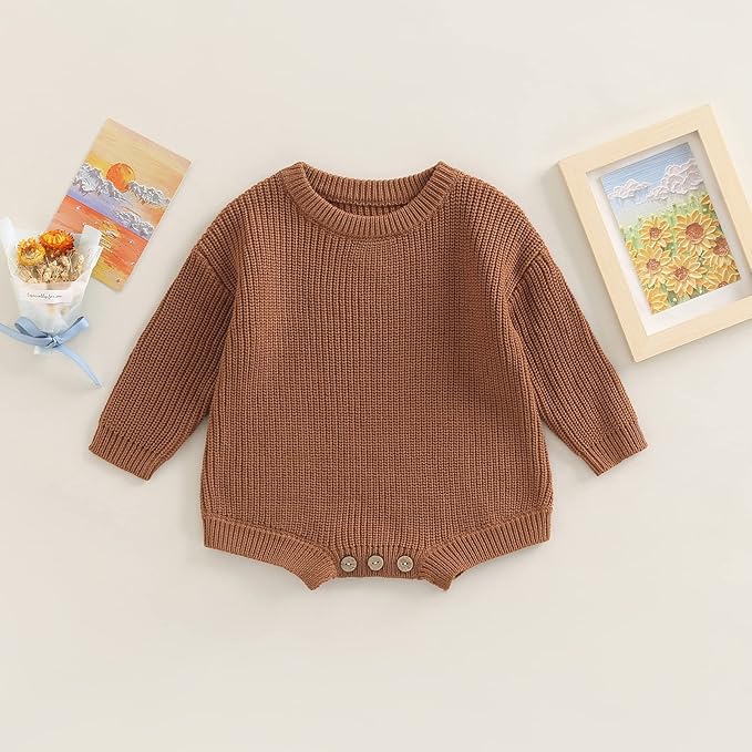 FYBITBO Baby Girl Boy Sweater Knit Oversized Pullover Sweatshirt Romper Onesie Warm Fall Winter Clothes Outfit Newborn