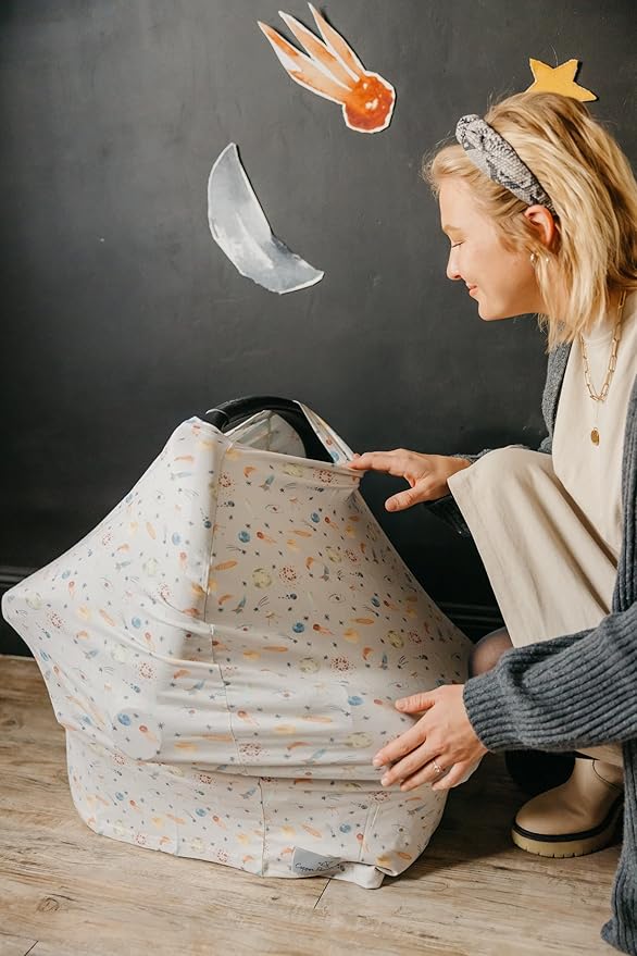 Copper Pearl Multi-Use Cover: Car Seat Covers, Nursing Cover, and Stroller Cover for Sun - Stretchy Fabric, All-Season Use, Stylish Designs, Easy Access for Moms - Cosmos