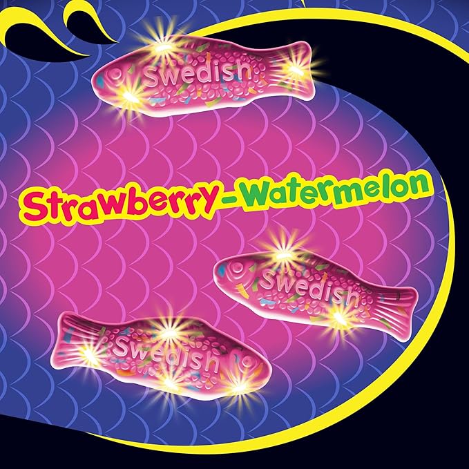 SWEDISH FISH Mini Glow Ups Strawberry-Watermelon Soft & Chewy Candy, Bulk Candy, 12-3.08 oz Bags