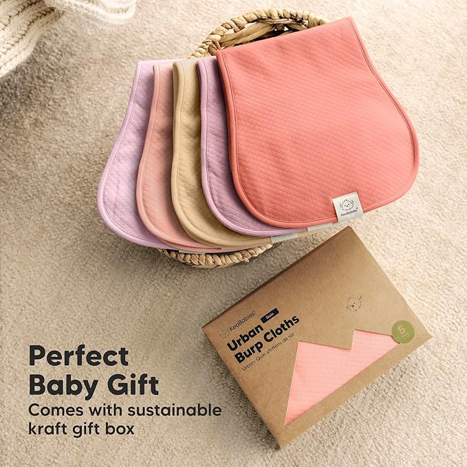 KeaBabies 5-Pack Organic Burp Cloths Baby Girl,Boy - Extra Large,Absorbent Baby Burp Cloths,Soft Burping Cloths for Babies,Newborn Burp Clothes,Cotton Burp Rags,Thick Burp Cloth (Muted Pastel/Quin)