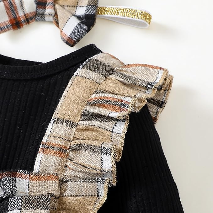 Newborn Infant Baby Girl Clothes Fall Winter Plaid Long Sleeve Jumpsuit One Piece Romper Bodysuit Baby Overalls Outfits