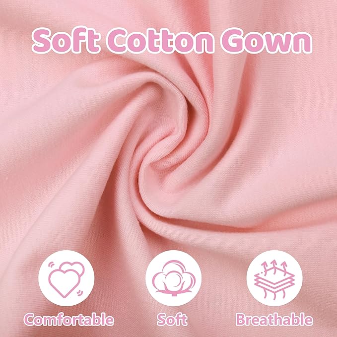 Newborn Baby Girl Gown 0-6 Months, Baby Girl Nightgowns, Babies Girls Gift, Little Sister Newborn Outfit and Coming Home Outfits with Headband Set Pink