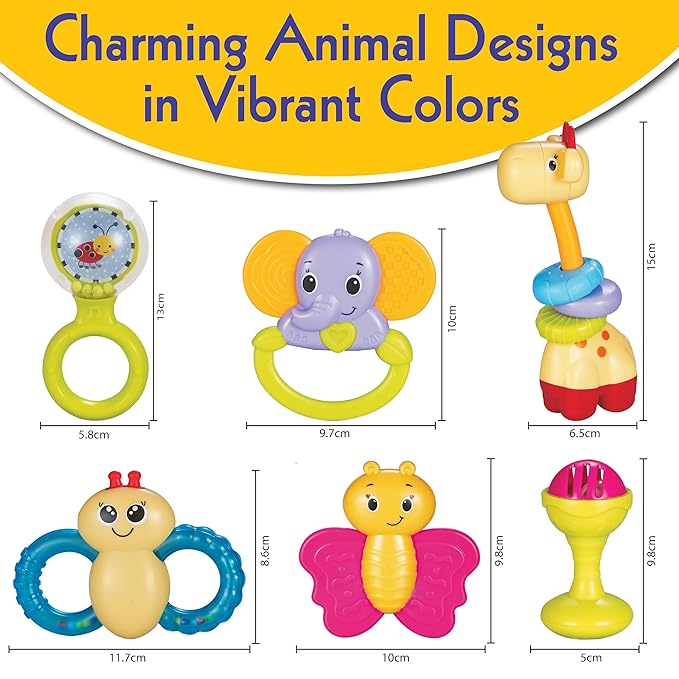 Small World Toys Baby Rattle, 6 Pcs Colorful Infant Rattle Set, Multi-Sensory Newborn Toys, Learning Rattle Toys for Infants 3-6 Months, 6-12 and Up, Montessori Toys for Babies Boy Girl Gift Set