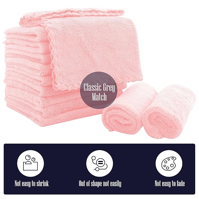 32 Pack Baby Washcloths - Luxury Coral Fleece - Extra Absorbent and Soft Wash Clothes for Newborns, Infants and Toddlers - Suitable for Sensitive Skin and New Born - Baby Shower - Pink, 10x10 Inch