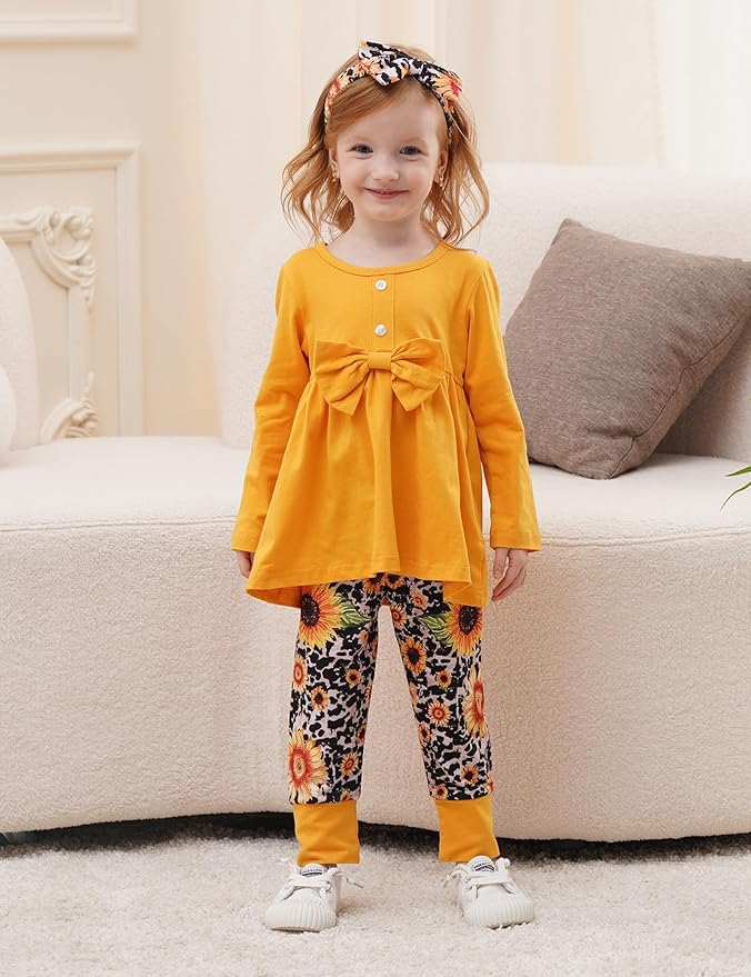 oklady Toddler Baby Girl Clothes Solid Color Ruffle Tops Floral Pants with Headband Fall Winter Cute Girl Outfits