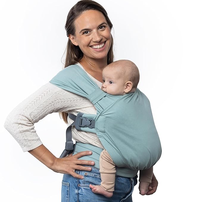 Boba Bliss Pre-Wrapped Baby Carrier with Buckle - Newborn to 7-35 lbs Light, Breathable & Easy to Adjust Hybrid Infant Sling & Toddler Carrier - Certified Hip-Healthy for 0-18 Months - Sea Mist