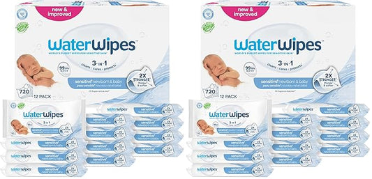WaterWipes Sensitive+ Newborn & Baby Wipes, 3-In-1 Cleans, Cares, Protects, 99.9% Water, Unscented & Hypoallergenic, 720 Count (24 Packs)